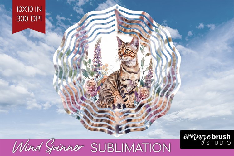 Floral Cat Wind Spinner Sublimation PNG - Flowers Round