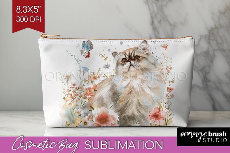 Floral Cat Cosmetic Bag - Flowers Makeup Bag PNG Sublimation example image 1