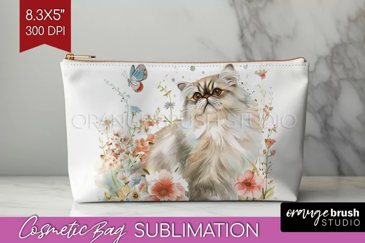 Floral Cat Cosmetic Bag - Flowers Makeup Bag PNG Sublimation