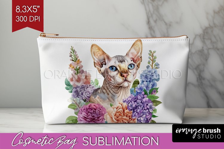 Floral Cat Cosmetic Bag - Flowers Makeup Bag PNG Sublimation example image 1