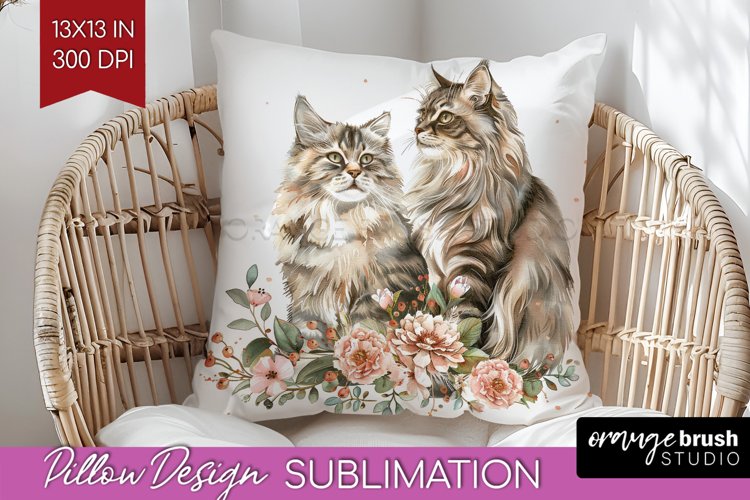 Floral Cat Pillow Sublimation - Flowers Pillow Cover PNG