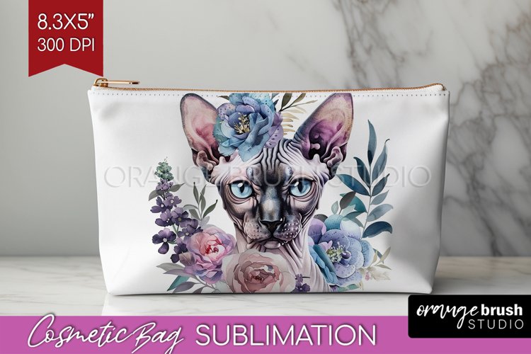 Floral Cat Cosmetic Bag - Flowers Makeup Bag PNG Sublimation