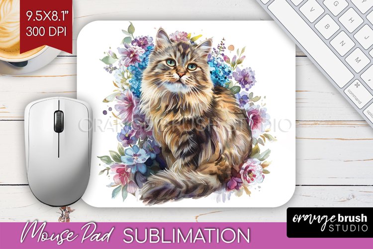 Floral Cat Mouse Pad Sublimation - Flowers Mousepad PNG