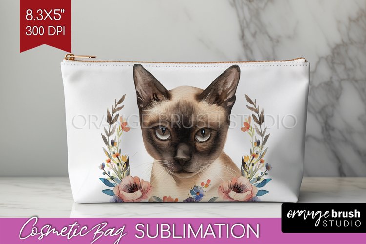 Floral Cat Cosmetic Bag - Flowers Makeup Bag PNG Sublimation example image 1