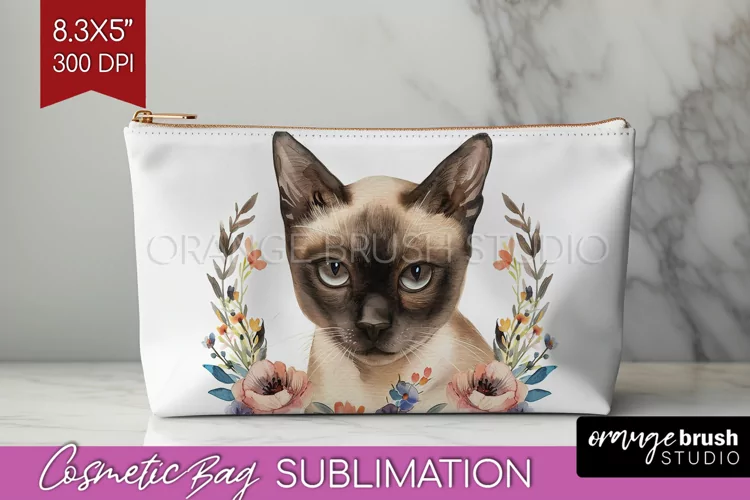 Floral Cat Cosmetic Bag - Flowers Makeup Bag PNG Sublimation
