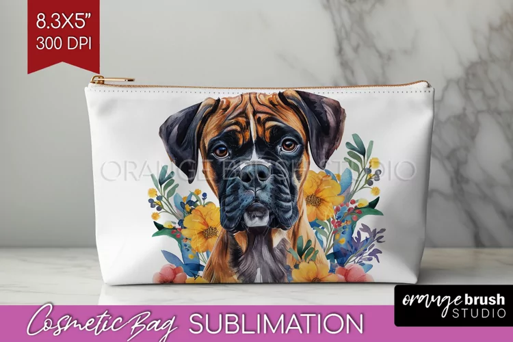 Floral Dog Cosmetic Bag - Flowers Makeup Bag PNG Sublimation