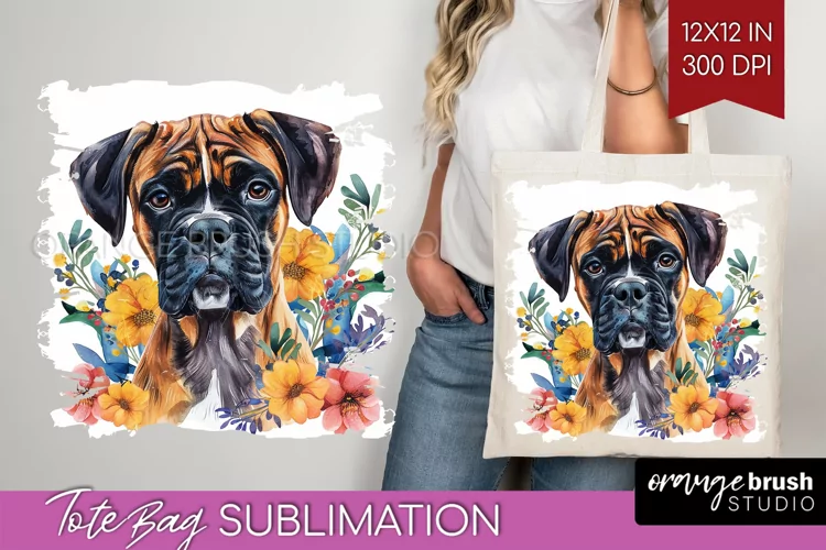 Floral Dog Tote Bag - Flowers Tote Bag PNG Sublimation