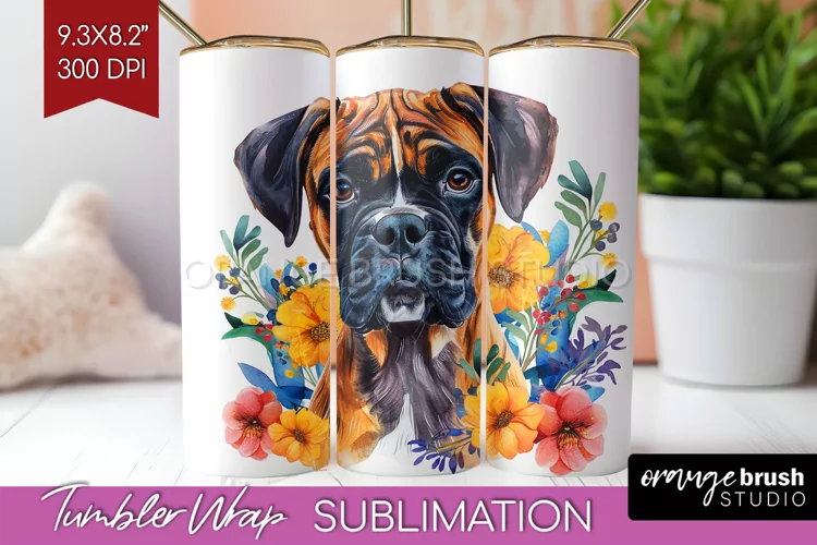 Floral Dog Tumbler Wrap - Flowers Tumbler PNG Sublimation