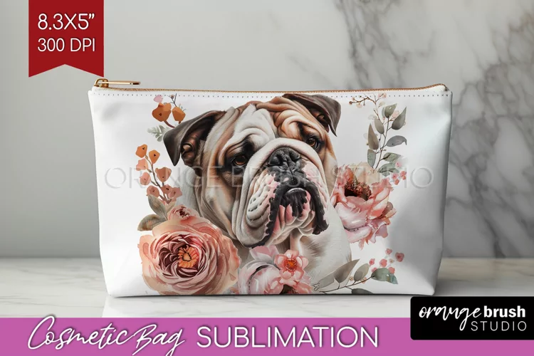 Floral Dog Cosmetic Bag - Flowers Makeup Bag PNG Sublimation