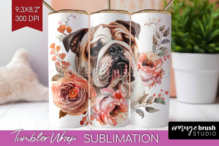 Floral Dog Tumbler Wrap - Flowers Tumbler PNG Sublimation