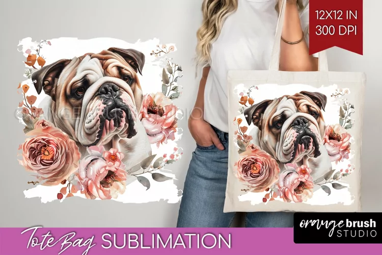 Floral Dog Tote Bag - Flowers Tote Bag PNG Sublimation