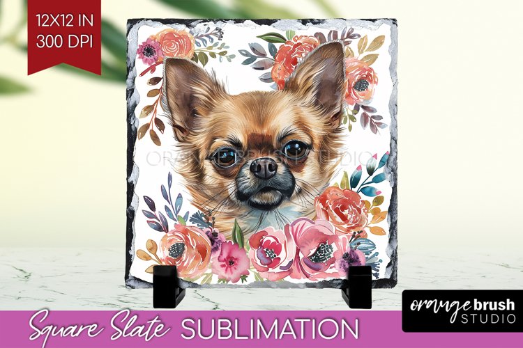 Floral Dog Slate PNG - Flowers Square Slate Sublimation