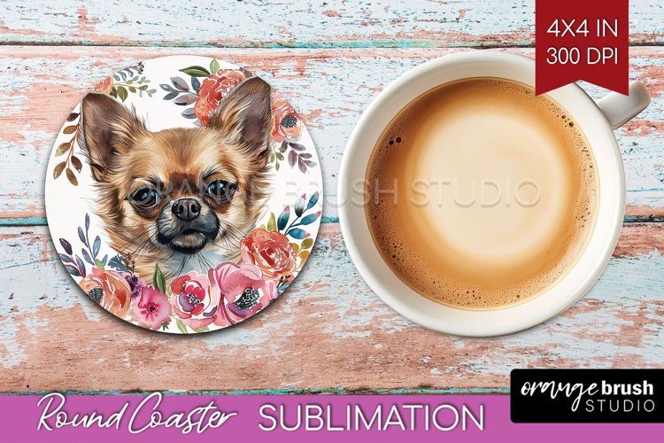 Floral Dog Round Coaster - Flowers Coaster PNG Sublimation example image 1