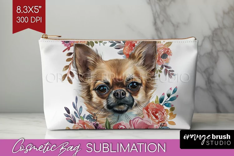 Floral Dog Cosmetic Bag - Flowers Makeup Bag PNG Sublimation