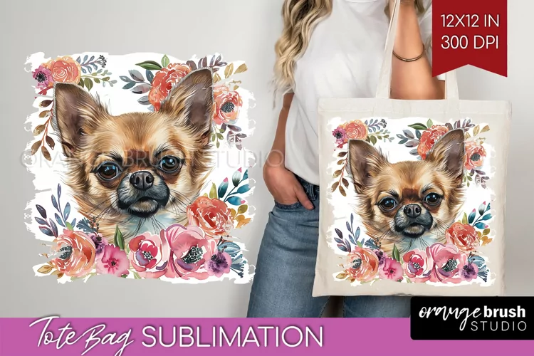 Floral Dog Tote Bag - Flowers Tote Bag PNG Sublimation