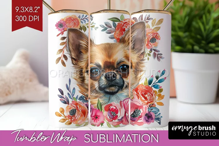 Floral Dog Tumbler Wrap - Flowers Tumbler PNG Sublimation