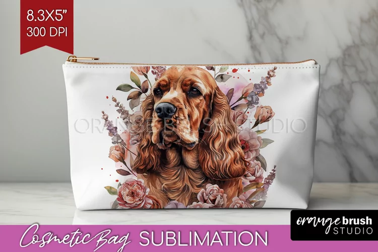 Floral Dog Cosmetic Bag - Flowers Makeup Bag PNG Sublimation