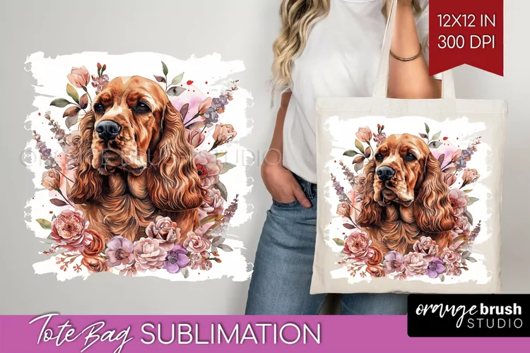 Floral Dog Tote Bag - Flowers Tote Bag PNG Sublimation