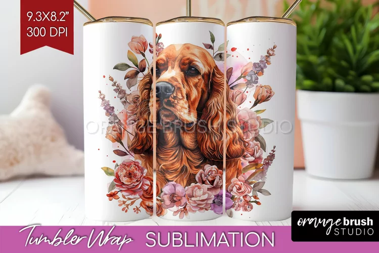Floral Dog Tumbler Wrap - Flowers Tumbler PNG Sublimation