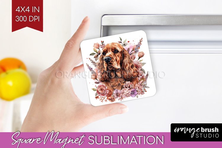 Floral Dog Magnet Sublimation - Flowers Square Magnet PNG