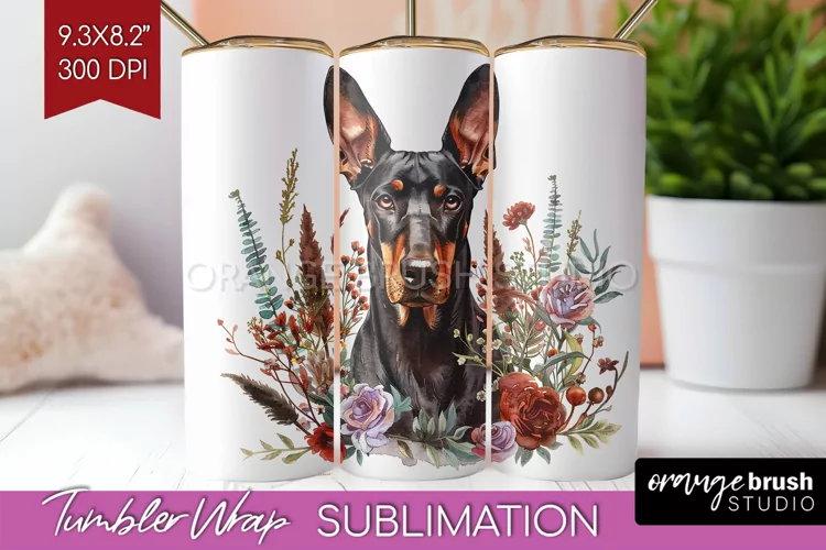 Floral Dog Tumbler Wrap - Flowers Tumbler PNG Sublimation