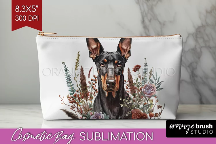 Floral Dog Cosmetic Bag - Flowers Makeup Bag PNG Sublimation
