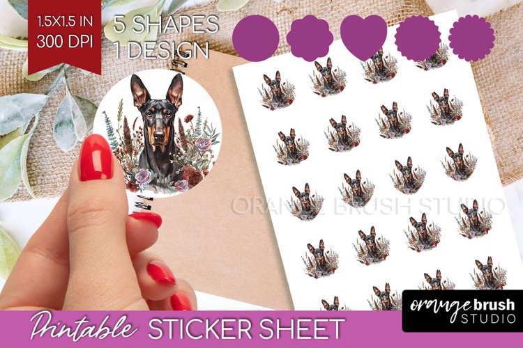 Floral Dog Round Sticker - Flowers Printable Sticker Sheet example image 1