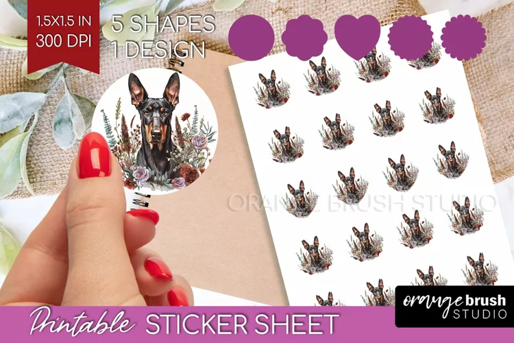 Floral Dog Round Sticker - Flowers Printable Sticker Sheet