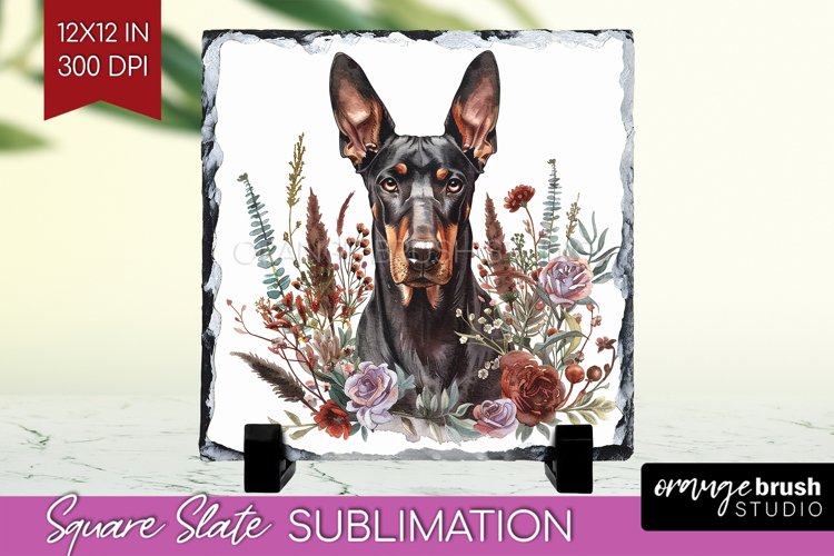 Floral Dog Slate PNG - Flowers Square Slate Sublimation