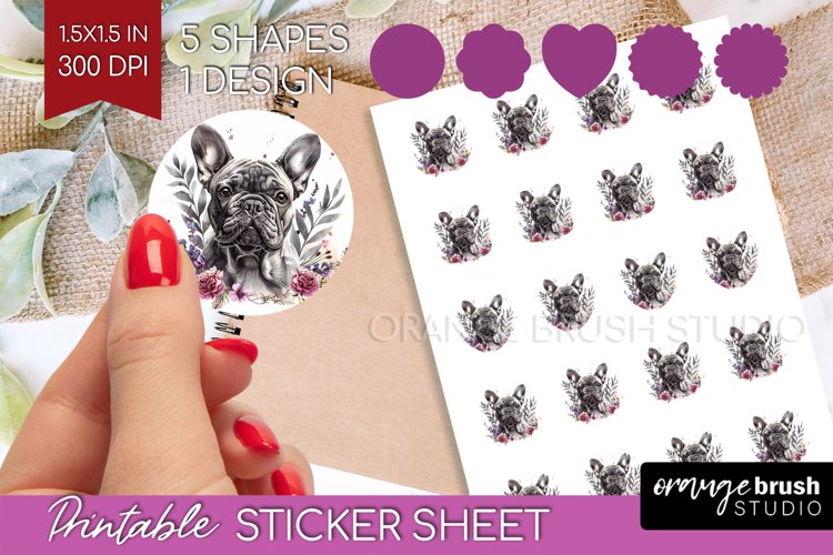 Floral Dog Round Sticker - Flowers Printable Sticker Sheet example image 1
