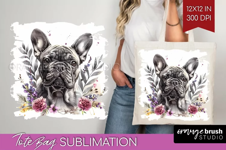 Floral Dog Tote Bag - Flowers Tote Bag PNG Sublimation