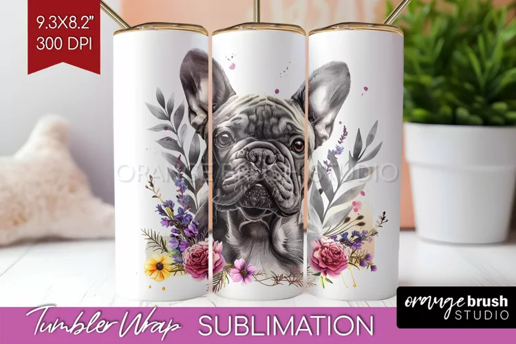 Floral Dog Tumbler Wrap - Flowers Tumbler PNG Sublimation
