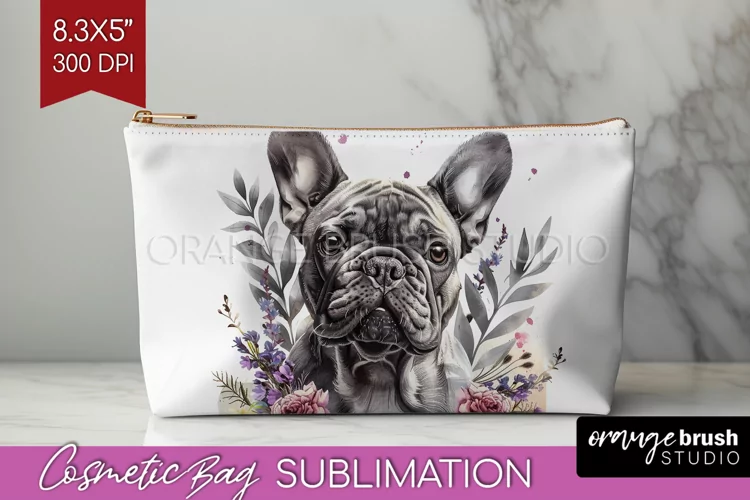 Floral Dog Cosmetic Bag - Flowers Makeup Bag PNG Sublimation