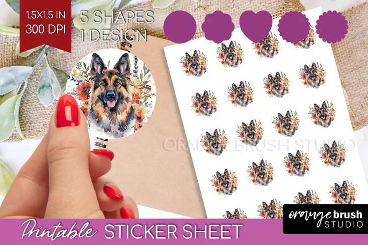 Floral Dog Round Sticker - Flowers Printable Sticker Sheet