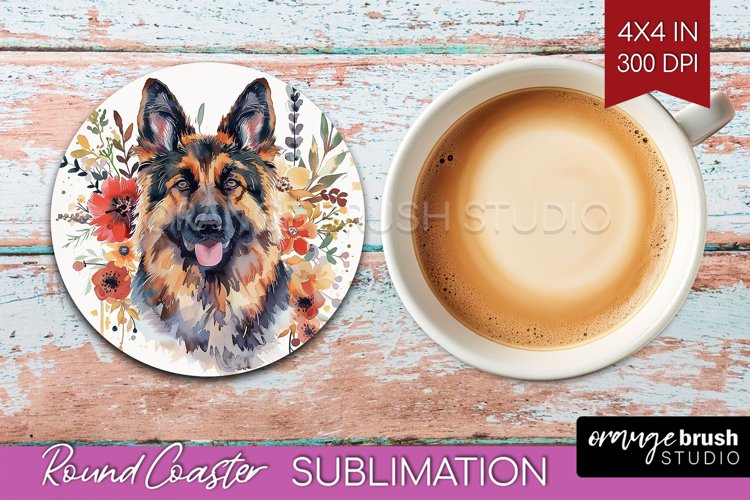 Floral Dog Round Coaster - Flowers Coaster PNG Sublimation example image 1