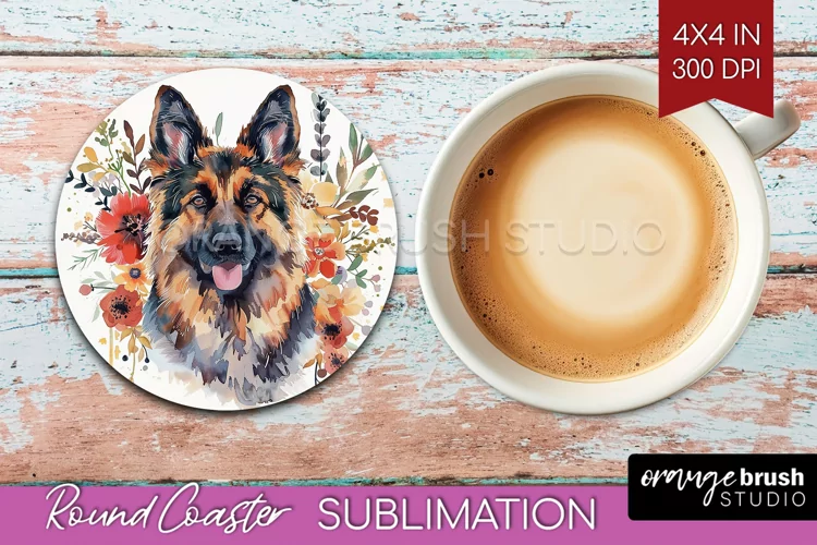 Floral Dog Round Coaster - Flowers Coaster PNG Sublimation