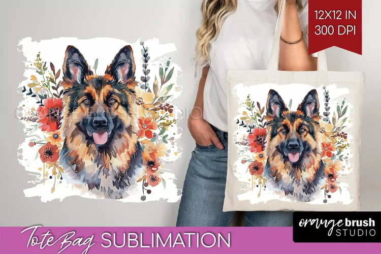 Floral Dog Tote Bag - Flowers Tote Bag PNG Sublimation