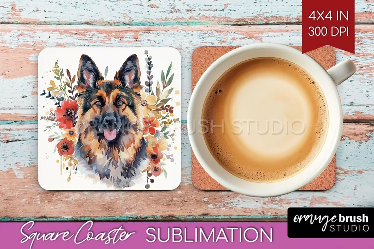 Floral Dog Square Coaster - Flowers Coaster PNG Sublimation