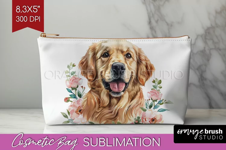 Floral Dog Cosmetic Bag - Flowers Makeup Bag PNG Sublimation