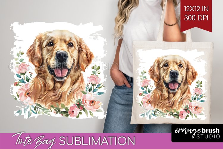 Floral Dog Tote Bag - Flowers Tote Bag PNG Sublimation
