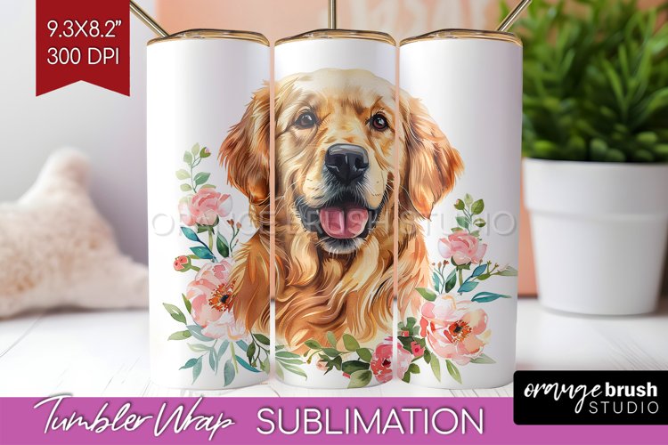 Floral Dog Tumbler Wrap - Flowers Tumbler PNG Sublimation