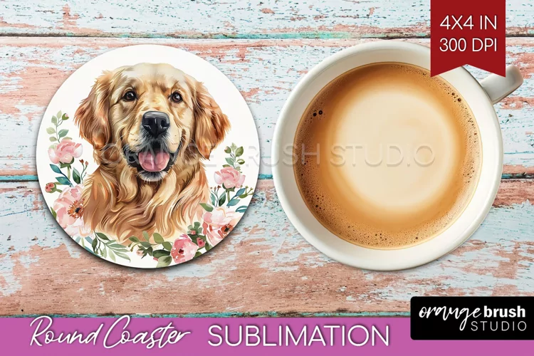 Floral Dog Round Coaster - Flowers Coaster PNG Sublimation