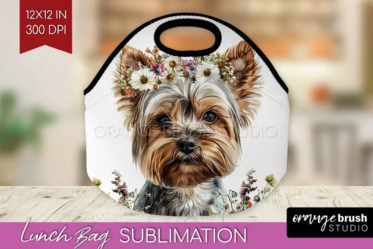 Floral Dog Lunch Bag - Flowers Lunch Bug PNG Sublimation