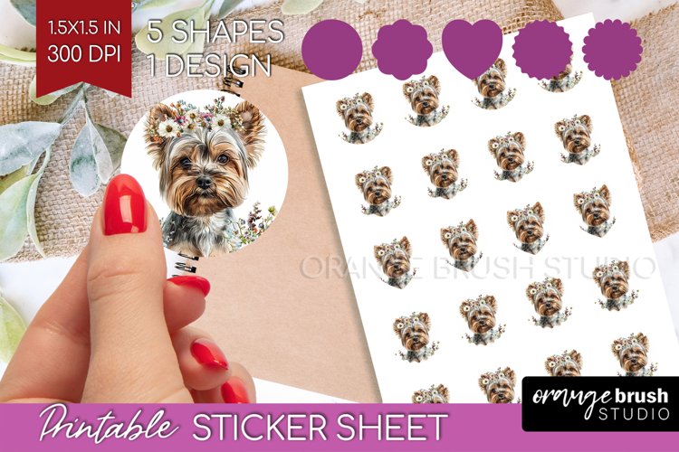 Floral Dog Round Sticker - Flowers Printable Sticker Sheet example image 1