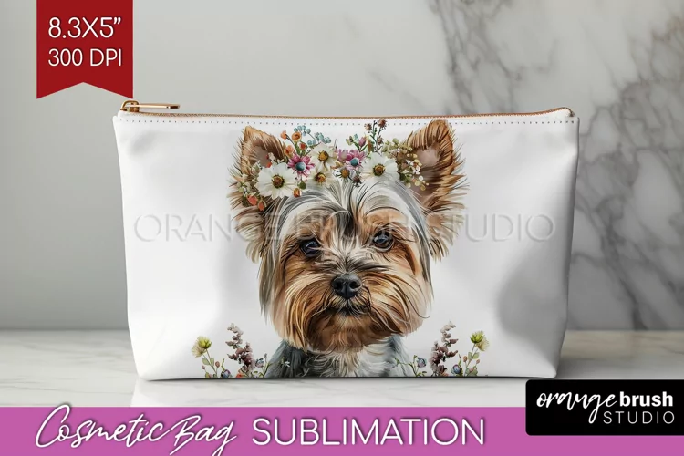 Floral Dog Cosmetic Bag - Flowers Makeup Bag PNG Sublimation