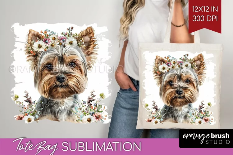 Floral Dog Tote Bag - Flowers Tote Bag PNG Sublimation
