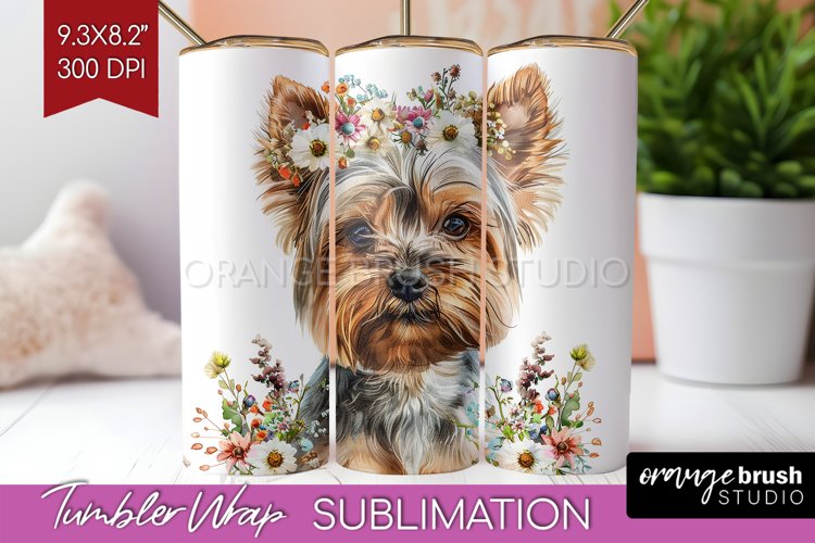 Floral Dog Tumbler Wrap - Flowers Tumbler PNG Sublimation