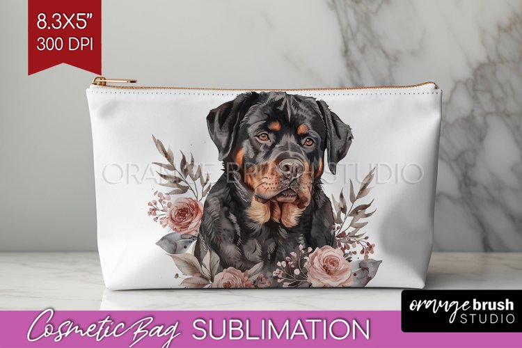 Floral Dog Cosmetic Bag - Flowers Makeup Bag PNG Sublimation example image 1