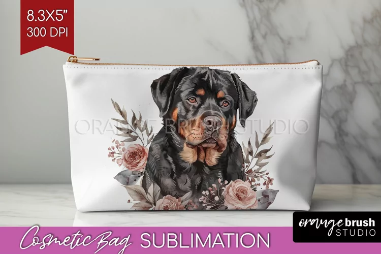 Floral Dog Cosmetic Bag - Flowers Makeup Bag PNG Sublimation