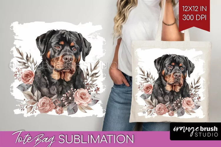 Floral Dog Tote Bag - Flowers Tote Bag PNG Sublimation